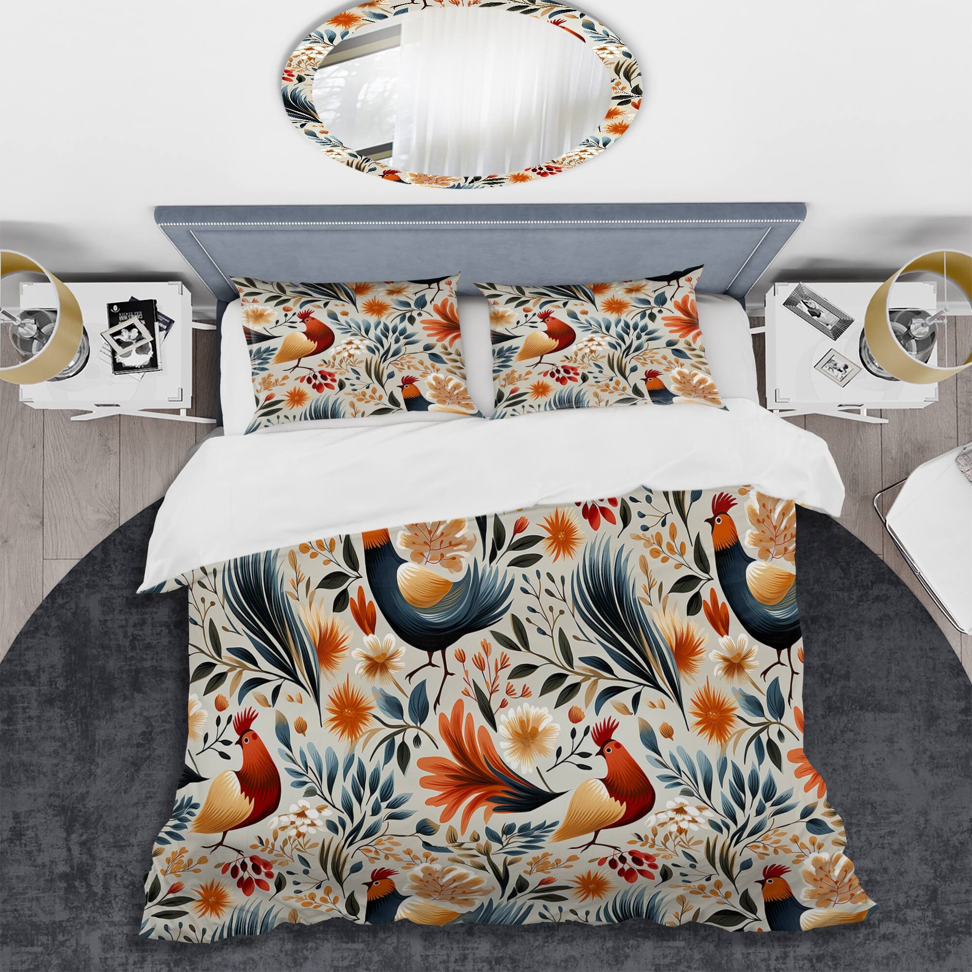 Designart "Country Charm Red Rooster Pattern I" Red Animal Print bed